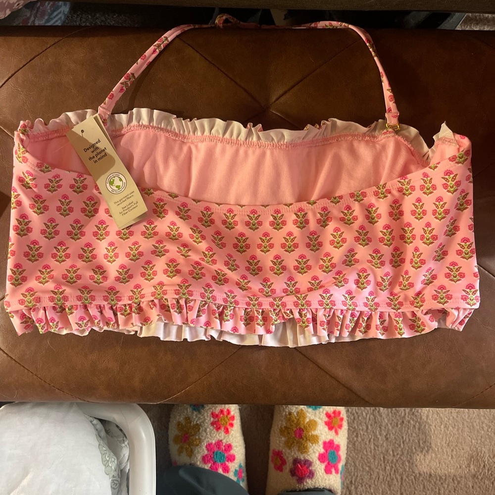 No Boundaries Pink Floral Bandeau Bikini Top - Picture 3 of 3